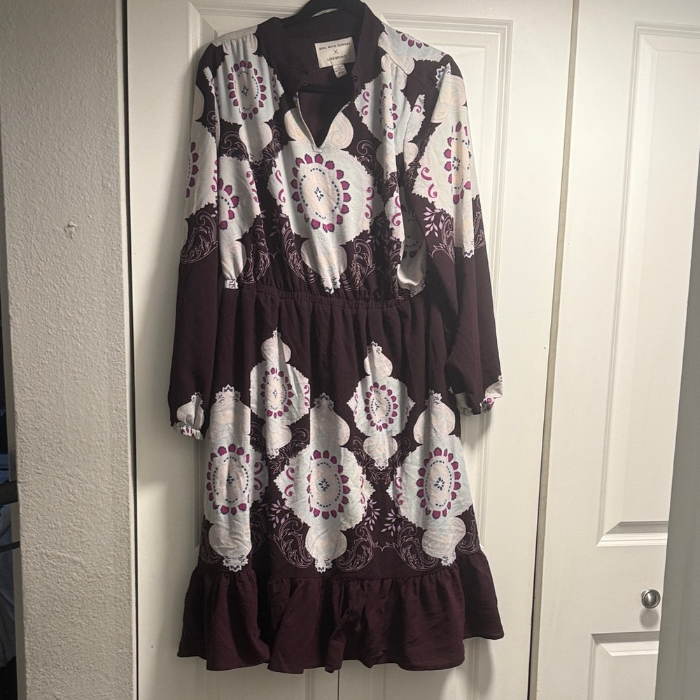 Lane Bryant Plum Dress with White Details Size US 16